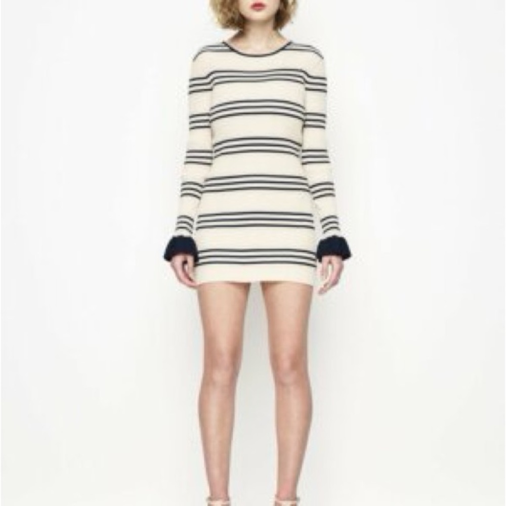 Alice McCall Cream and Navy Striped Long-Sleeve My Dream Knit Dress S2